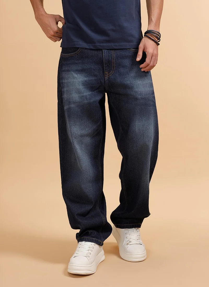 Casual Heavy Fade Loose Fit Jeans | Dark Blue